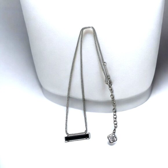 KENDRA SCOTT LEANOR Black Glass Bar Pendant Necklace Rhodium Plated 18"L + 2" - Picture 5 of 7